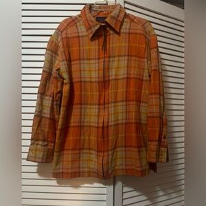 Womens Denim & Co. Orange Western Plaid Zip Jacket Size S